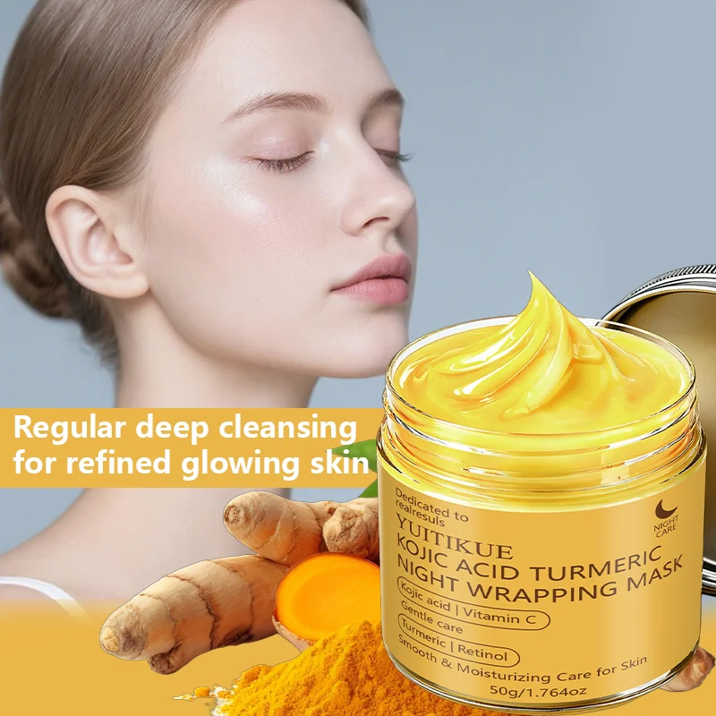 YUITIKUE 50g Kojic Acid Turmeric Night Wrapping Mask Vitamin C Retinol Gentle Smooth Moisturizing Overnight Facial Care Mask