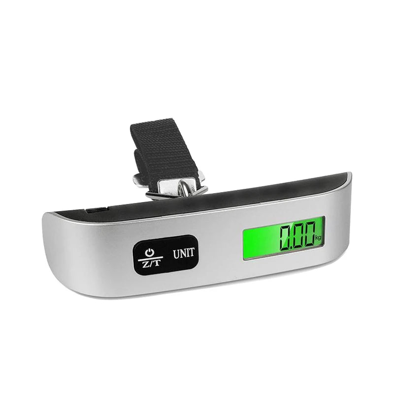 Digital luggage scale display showing weight, max 50kg / 110lb