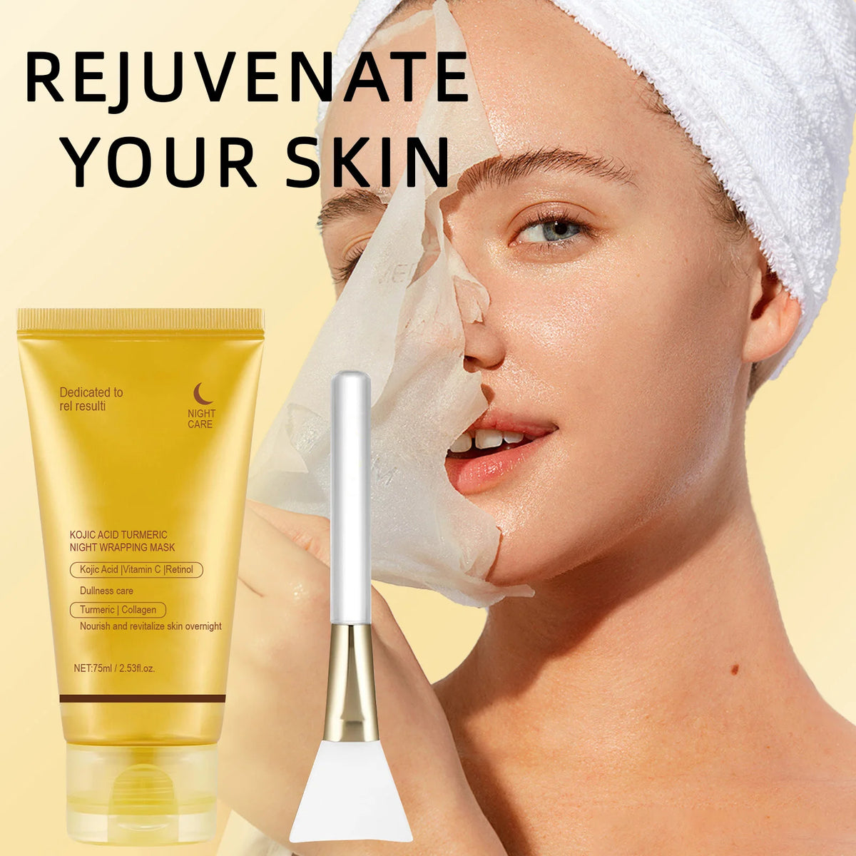 Kojic Acid Turmeric Night Wrapping Facial Mask Hydrating Moisturizing Brightening Peel-off Mask Improve Dullness Oil Control