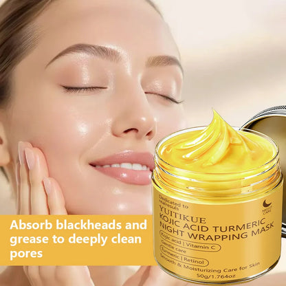 YUITIKUE 50g Kojic Acid Turmeric Night Wrapping Mask Vitamin C Retinol Gentle Smooth Moisturizing Overnight Facial Care Mask
