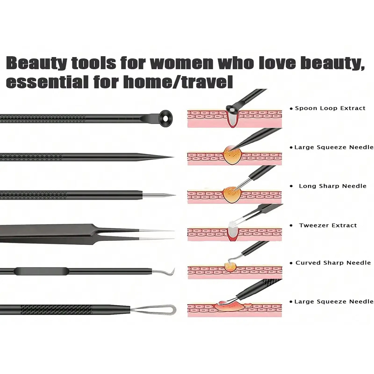 6-piece stainless steel blackhead remover tool set