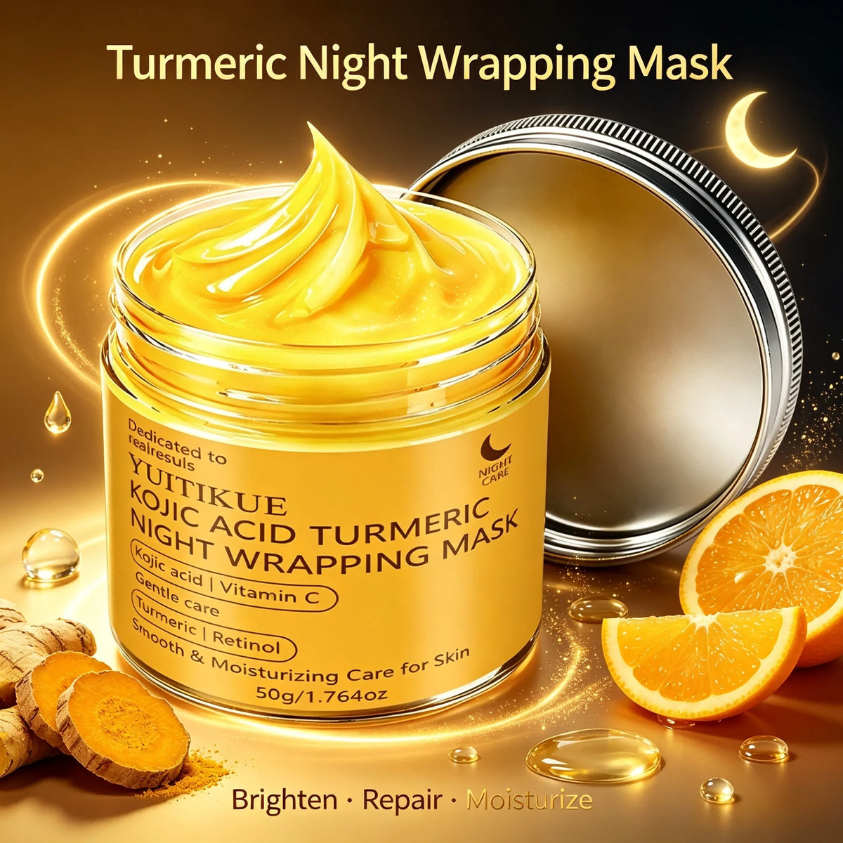 YUITIKUE 50g Kojic Acid Turmeric Night Wrapping Mask Vitamin C Retinol Gentle Smooth Moisturizing Overnight Facial Care Mask
