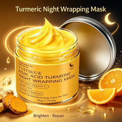 YUITIKUE 50g Kojic Acid Turmeric Night Wrapping Mask Vitamin C Retinol Gentle Smooth Moisturizing Overnight Facial Care Mask
