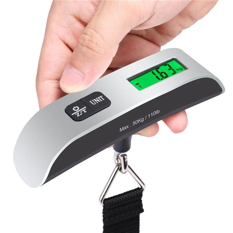 Velora Glow Digital Luggage Scale being used to weigh a suitcase
