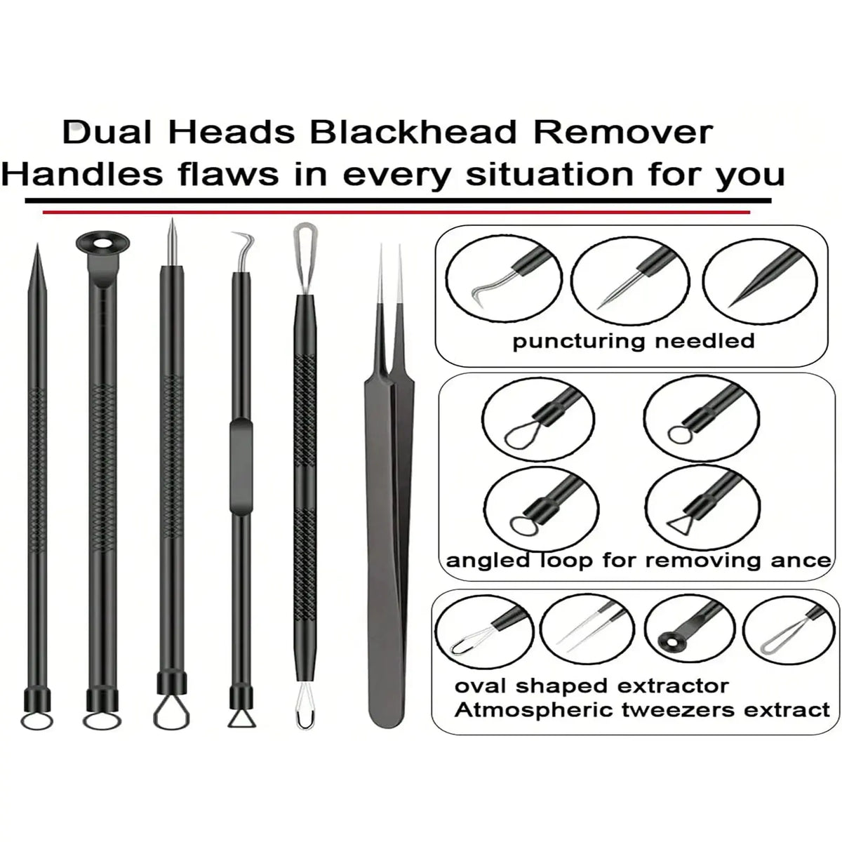 6-piece stainless steel blackhead remover tool set