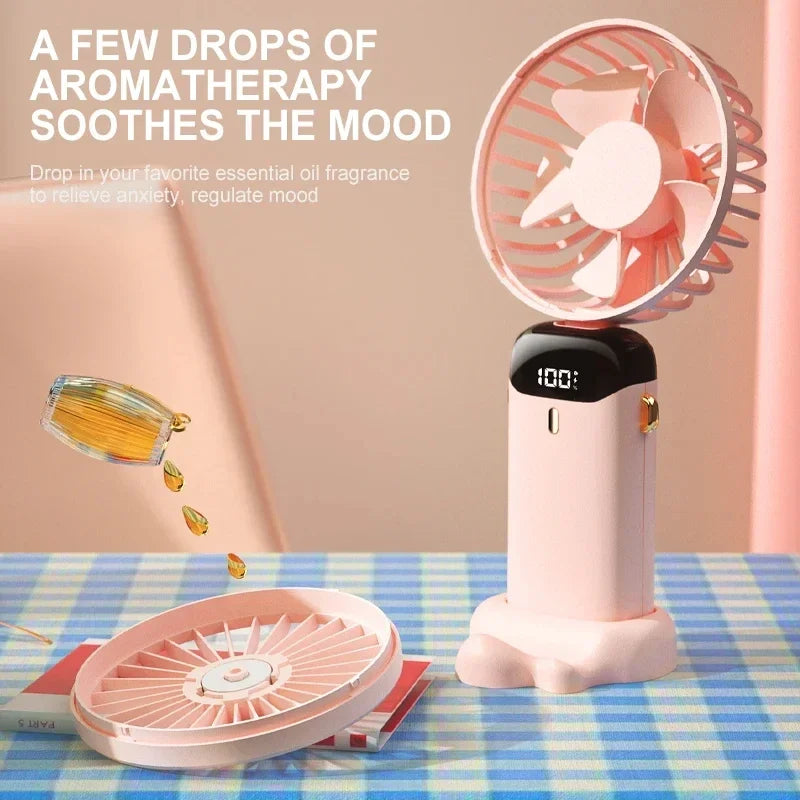 Velora Glow Rechargeable Neck Fan – Foldable Hands-Free Cooling Fan with Phone Stand