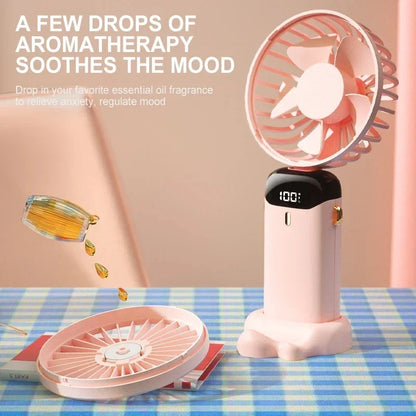 Velora Glow Rechargeable Neck Fan – Foldable Hands-Free Cooling Fan with Phone Stand