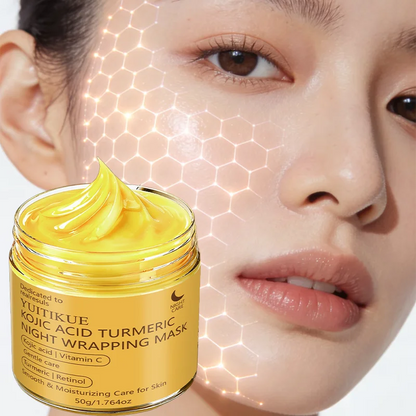 YUITIKUE 50g Kojic Acid Turmeric Night Wrapping Mask Vitamin C Retinol Gentle Smooth Moisturizing Overnight Facial Care Mask