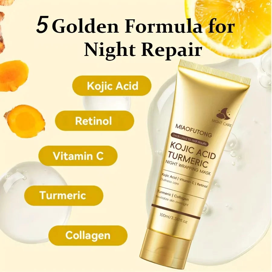 Kojic Acid Turmeric Overnight Peel Off Mask 100ml Hydrolyzed Collagen Brightening Skin Firming Korean Facial Treatment