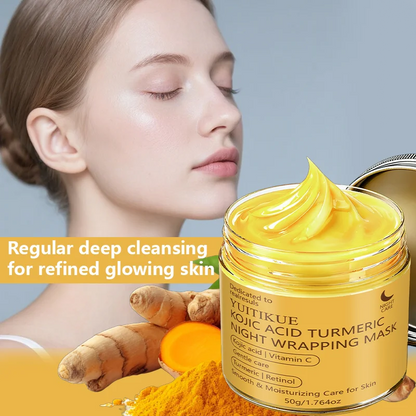 YUITIKUE 50g Kojic Acid Turmeric Night Wrapping Mask Vitamin C Retinol Gentle Smooth Moisturizing Overnight Facial Care Mask