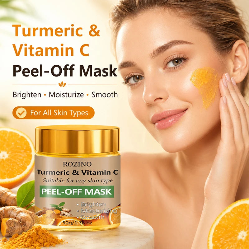 50g Turmeric and Vitamin C Peel-Off Mask, Brightens Skin Tone, Moisturizes, Smoothes