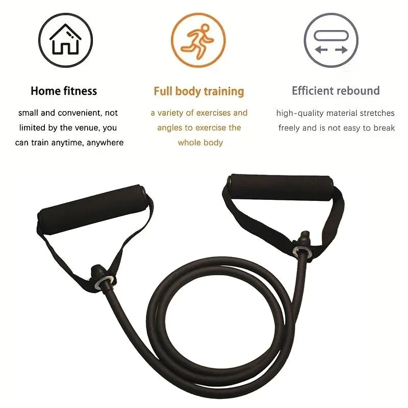 Illustrated resistance band exercises for arms, legs, back and glutes