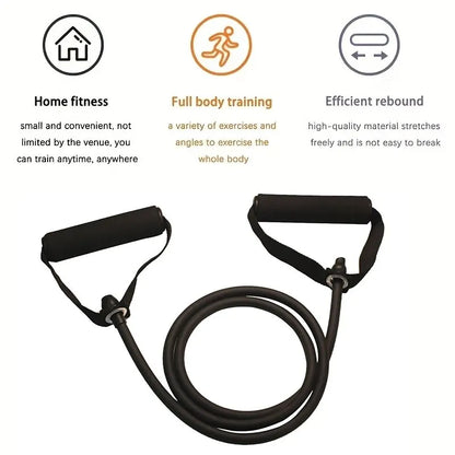 Illustrated resistance band exercises for arms, legs, back and glutes