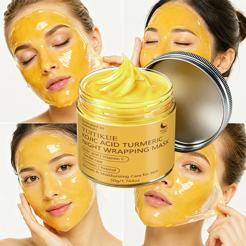 YUITIKUE 50g Kojic Acid Turmeric Night Wrapping Mask Vitamin C Retinol Gentle Smooth Moisturizing Overnight Facial Care Mask
