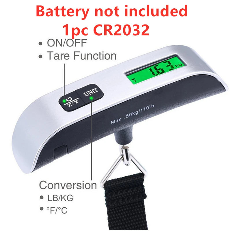 Digital luggage scale with black webbing belt attached