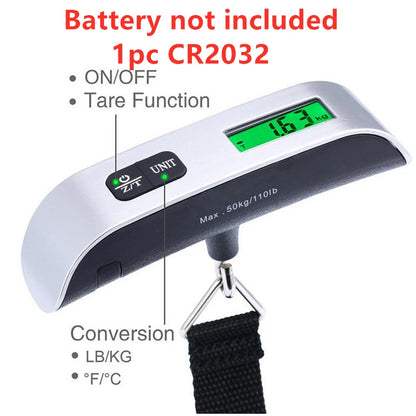 Digital luggage scale with black webbing belt attached