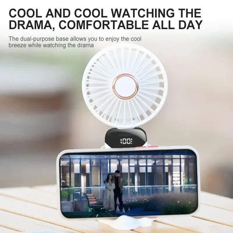 Velora Glow Rechargeable Neck Fan – Foldable Hands-Free Cooling Fan with Phone Stand
