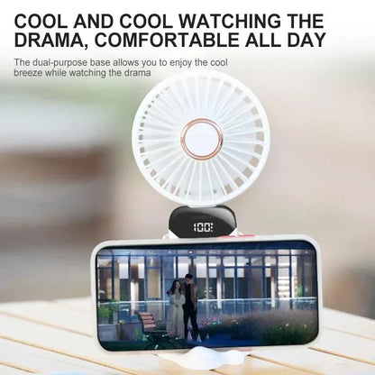 Velora Glow Rechargeable Neck Fan – Foldable Hands-Free Cooling Fan with Phone Stand