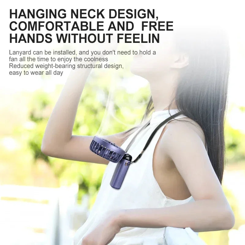 Velora Glow Rechargeable Neck Fan – Foldable Hands-Free Cooling Fan with Phone Stand