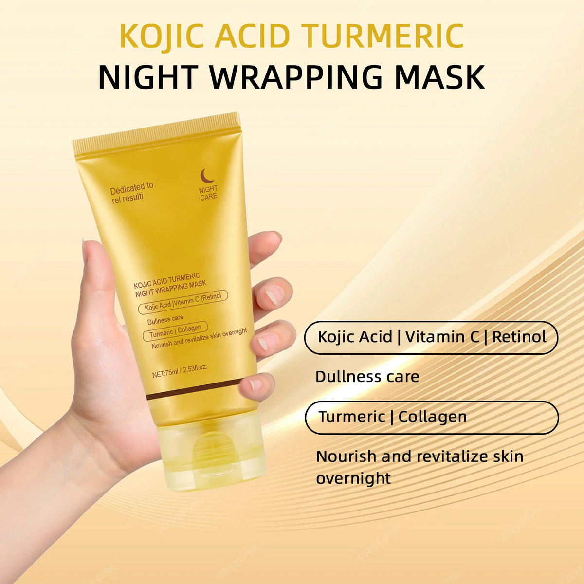 Kojic Acid Turmeric Night Wrapping Facial Mask Hydrating Moisturizing Brightening Peel-off Mask Improve Dullness Oil Control