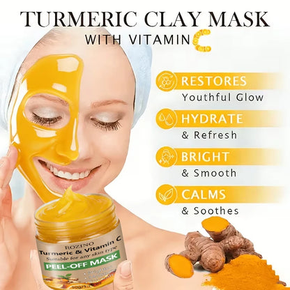 50g Turmeric and Vitamin C Peel-Off Mask, Brightens Skin Tone, Moisturizes, Smoothes
