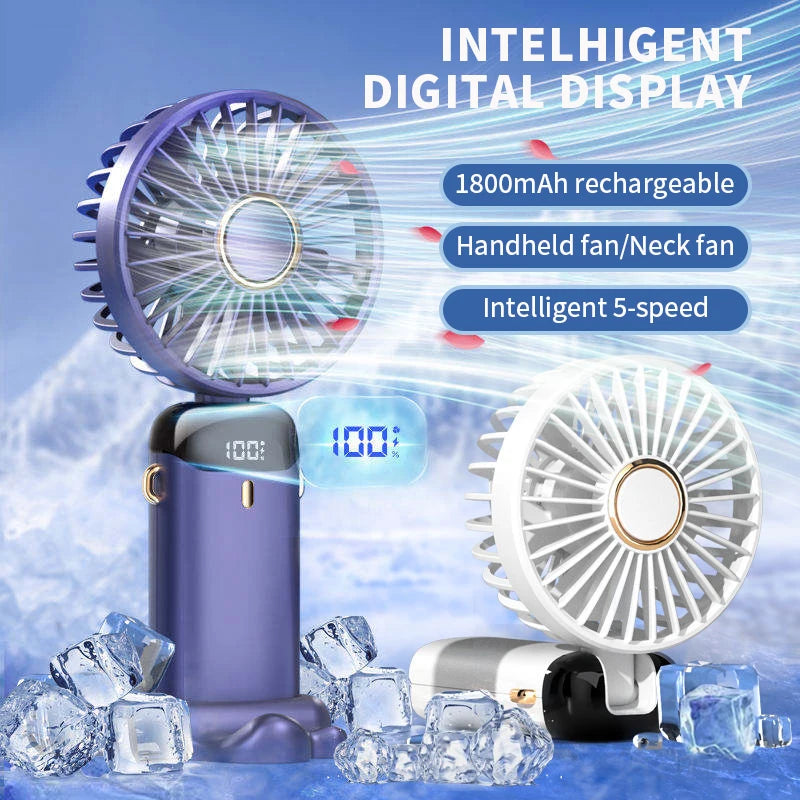 Velora Glow Rechargeable Neck Fan – Foldable Hands-Free Cooling Fan with Phone Stand